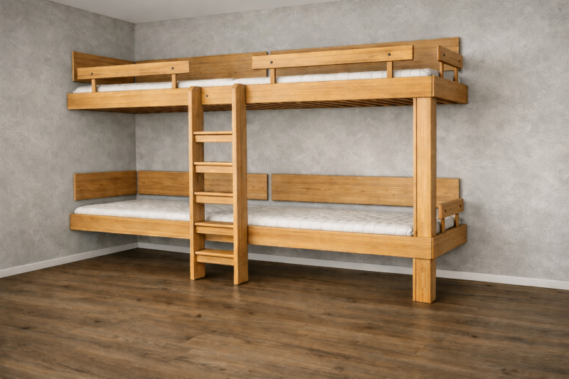 čtyřlůžko za sebou kolmý žebřík noha